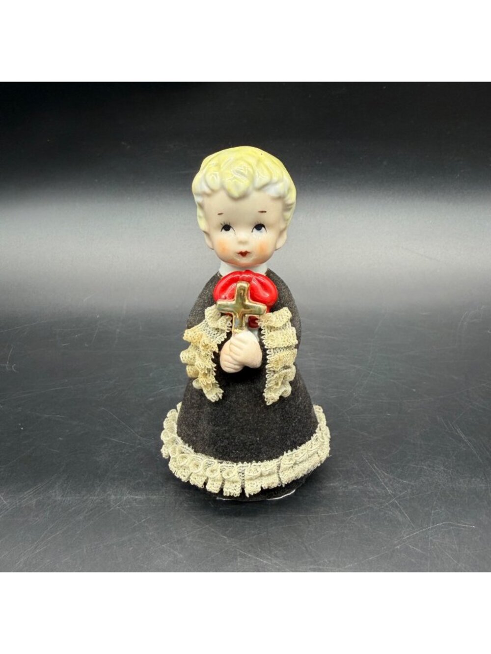 Vintage Altar Boy Figurine Religious Christmas Flocked Lace Dickson Japan